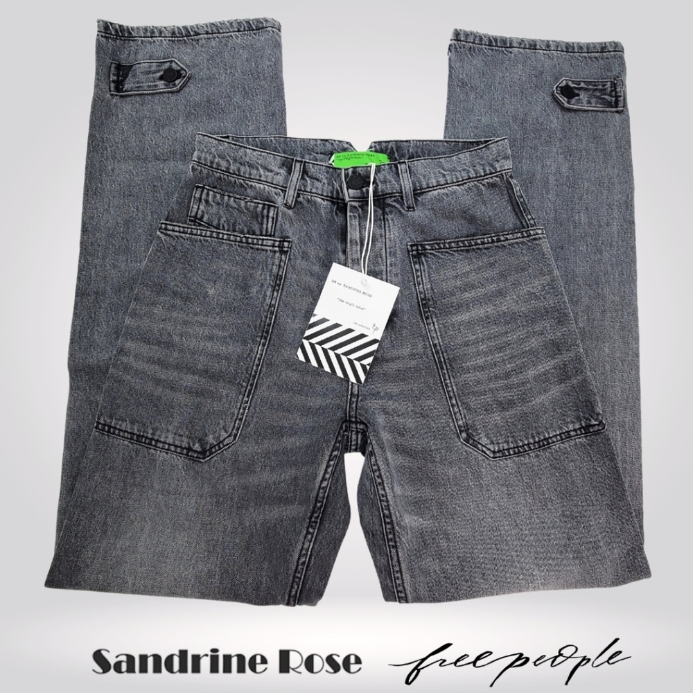 NEW Sandrine Rose X Free People Womens Gray/Black Denim Straight Leg Jeans Sz 27